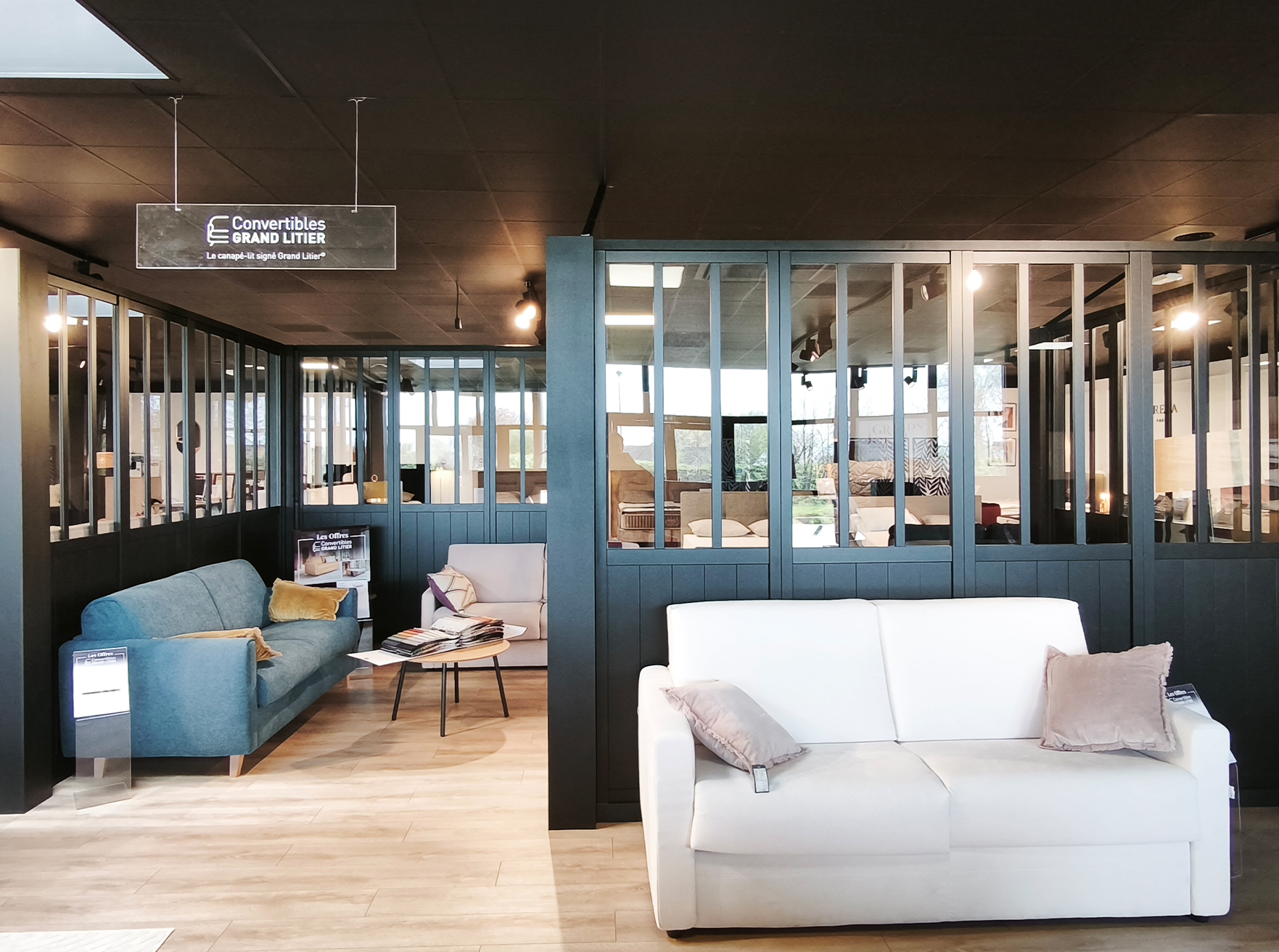 Le magasin de literie Grand Litier de Rennes en bretagne - les cloisons de l'espace convertibles